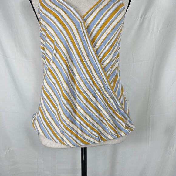 Market & Spruce Wrap Tank Women XS Blue Mustard Stripe Rayon Cami Top casual - Picture 3 of 9